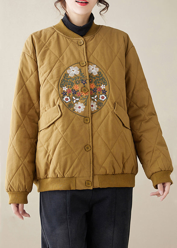 Luvik | Khaki Broderi Knapp Lommer Tykke Jakker Vinter