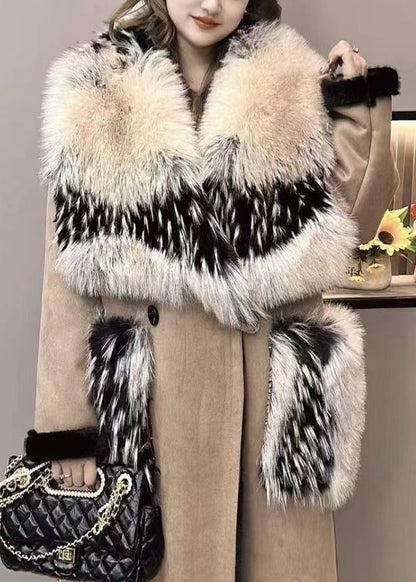 Luvik | Khaki Tekokarvakaulus Tekokarvasta F Taskut Nahkaa Talvitakit