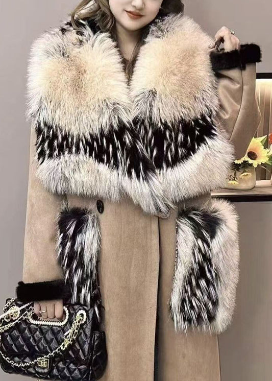 Luvik | Khaki Tekokarvakaulus Tekokarvasta F Taskut Nahkaa Talvitakit