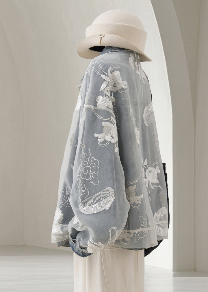 Luvik | Lys blå broderi-denim-lappetakk