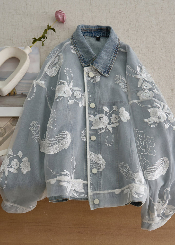 Luvik | Lys blå broderi-denim-lappetakk