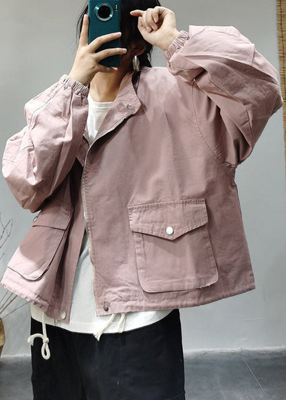 Luvik | Vaaleansininen korkeakauluksinen puuvillatakki, jossa on vetoketju, joustava naru, taskut ja pitkät hihat