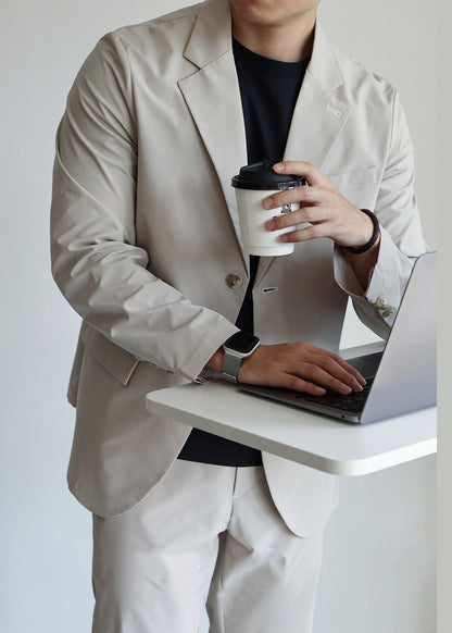 Luvik | Vaaleanharmaa Nappi Taskut Spandex Takki Miesten