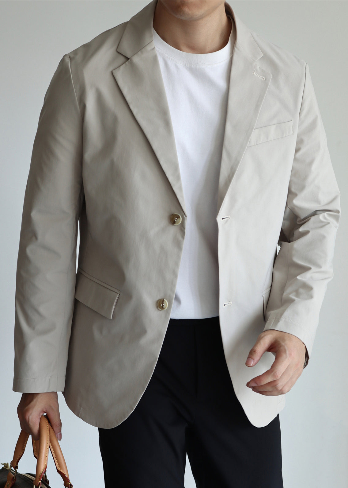 Luvik | Vaaleanharmaa Nappi Taskut Spandex Takki Miesten