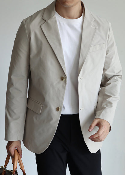 Luvik | Vaaleanharmaa Nappi Taskut Spandex Takki Miesten