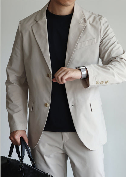 Luvik | Vaaleanharmaa Nappi Taskut Spandex Takki Miesten