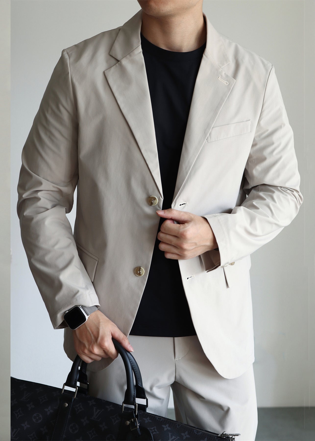 Luvik | Vaaleanharmaa Nappi Taskut Spandex Takki Miesten