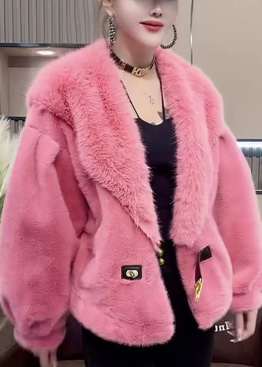 Luvik | Oranssi turkisnapilla varustettu patchwork-minkkitakki