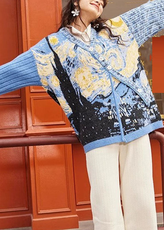 Luvik | Lilas V-leikkaus Kukallinen Nappi Puuvilla Neule