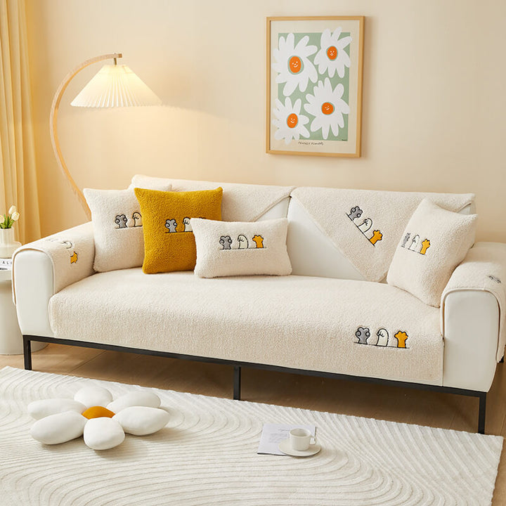Lovely Cat's Paw Sherpa Fleece Anti-Slip Sofa Dekke | Luvikno