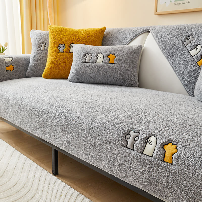 Lovely Cat's Paw Sherpa Fleece Anti-Slip Sofa Dekke | Luvikno