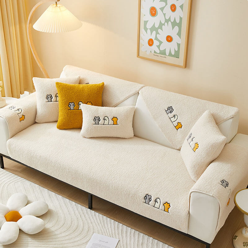 Lovely Cat's Paw Sherpa Fleece Anti-Slip Sofa Dekke | Luvikno