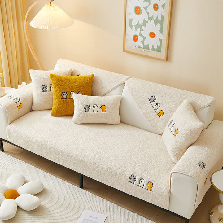 Lovely Cat's Paw Sherpa Fleece Anti-Slip Sofa Dekke | Luvikno