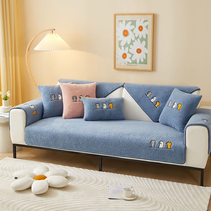 Lovely Cat's Paw Sherpa Fleece Anti-Slip Sofa Dekke | Luvikno