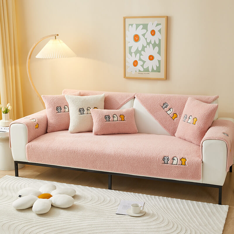 Lovely Cat's Paw Sherpa Fleece Anti-Slip Sofa Dekke | Luvikno