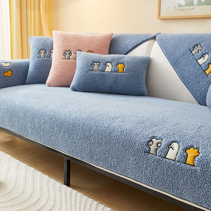 Lovely Cat's Paw Sherpa Fleece Anti-Slip Sofa Dekke | Luvikno