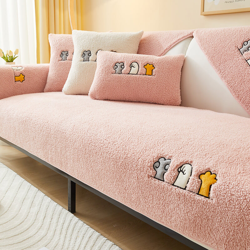 Lovely Cat's Paw Sherpa Fleece Anti-Slip Sofa Dekke | Luvikno