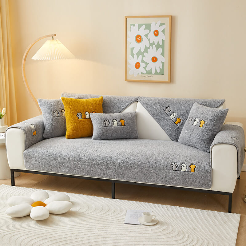 Lovely Cat's Paw Sherpa Fleece Anti-Slip Sofa Dekke | Luvikno