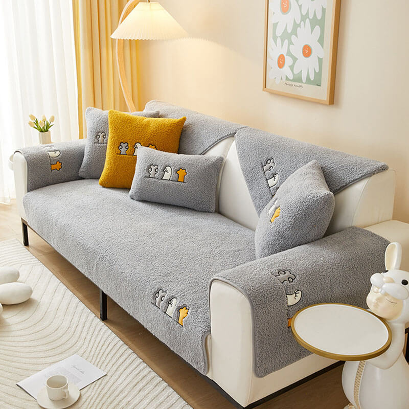 Lovely Cat's Paw Sherpa Fleece Anti-Slip Sofa Dekke | Luvikno