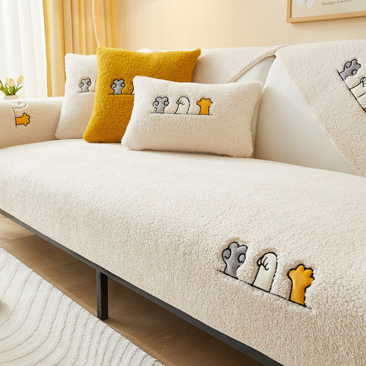 Lovely Cat's Paw Sherpa Fleece Anti-Slip Sofa Dekke | Luvikno