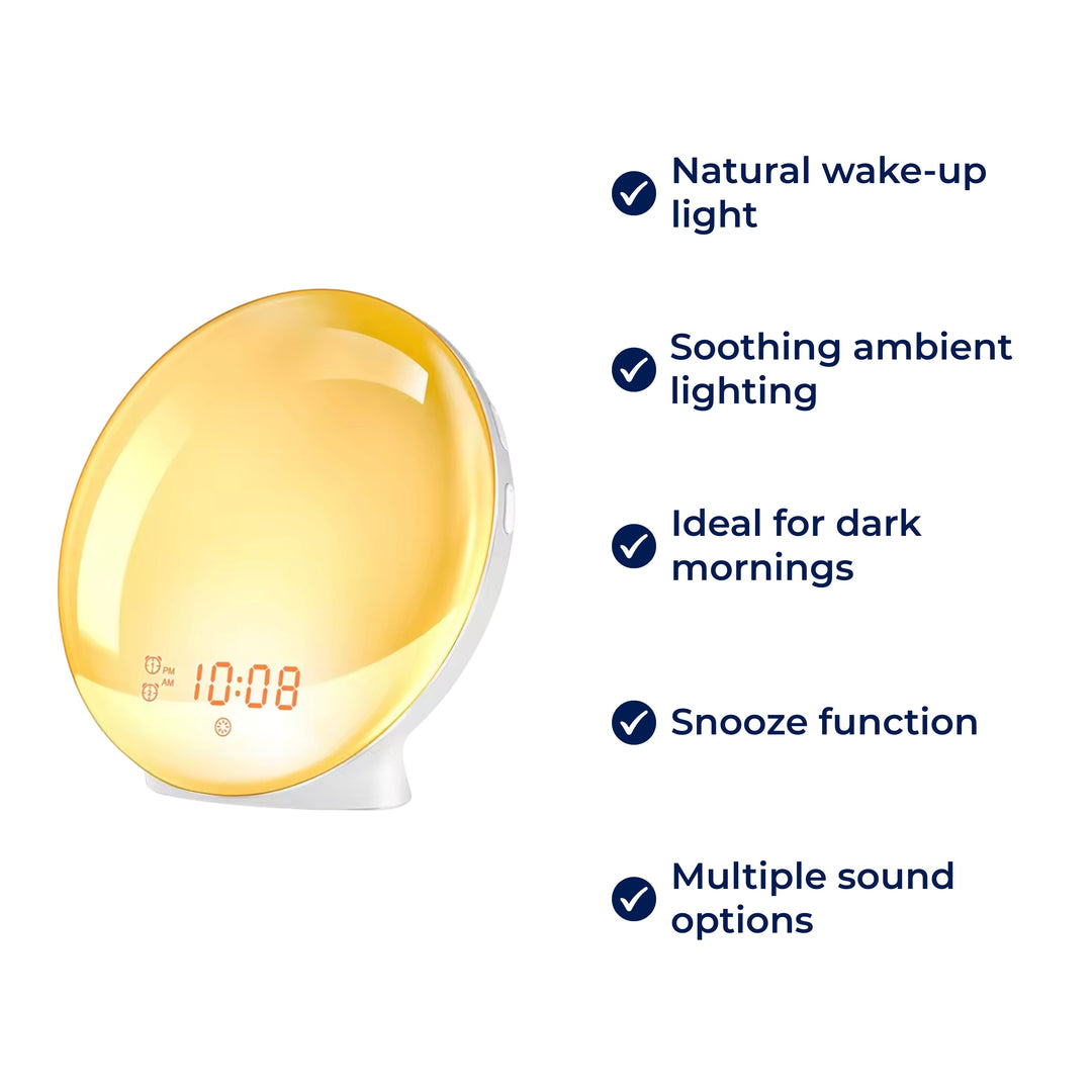 LumiRise | Soloppgang Vekkerklokke – Naturlig Vekke Lys – Ambient Belysning – Ideell for Mørke Morgener Luvikno