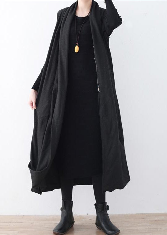 Luvik | lang svart ulljakke oversized med asymmetrisk kant Maxicoat dame lange ermeløse jakker