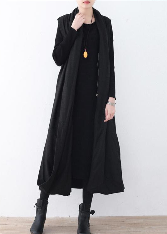 Luvik | lang svart ulljakke oversized med asymmetrisk kant Maxicoat dame lange ermeløse jakker