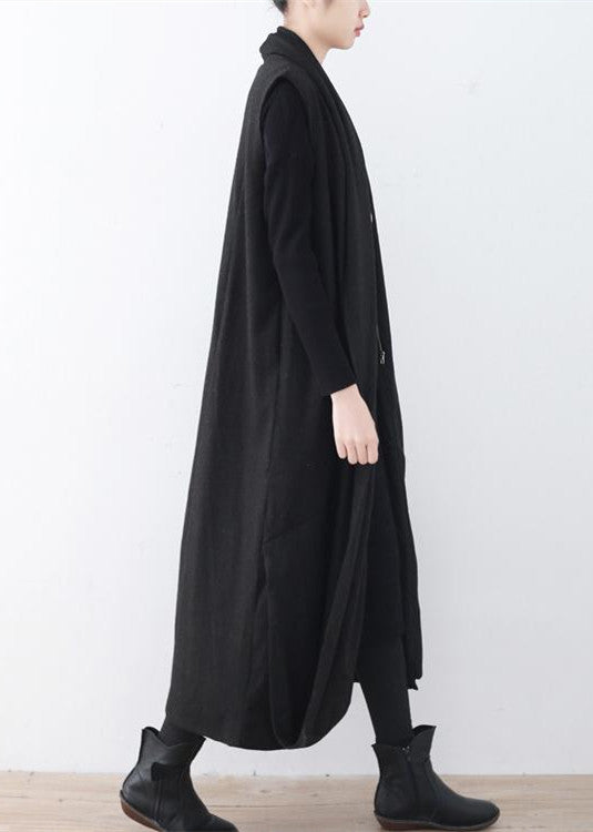 Luvik | lang svart ulljakke oversized med asymmetrisk kant Maxicoat dame lange ermeløse jakker