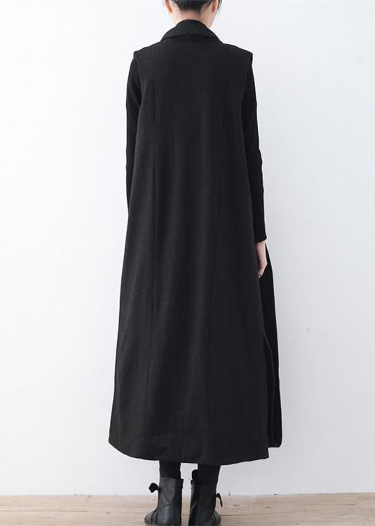 Luvik | lang svart ulljakke oversized med asymmetrisk kant Maxicoat dame lange ermeløse jakker