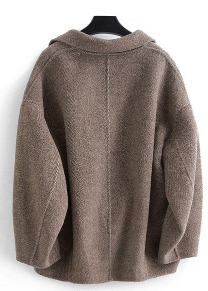 Luvik | Sukladuhkureita naisten suklaanvillasta Suuret koot muoti Takit napilla Takit kääntökaulukolla naisille