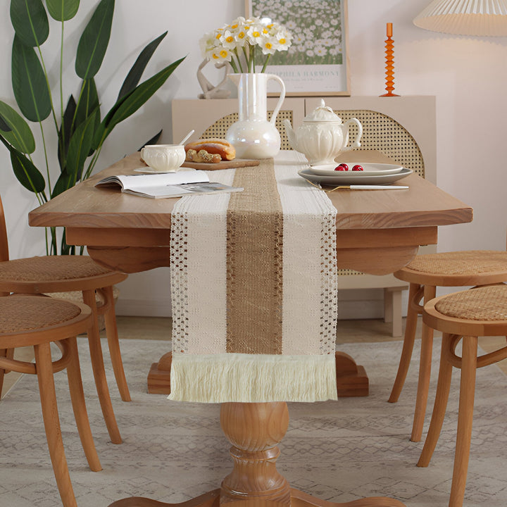Boho Makrame Bomull Lin Table Runner med Frynser | Luvikno