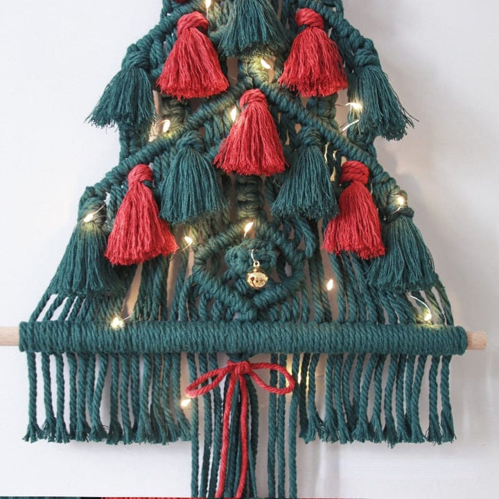 Macrame Rød og Grønn Juletre Veggdekor Luvikno