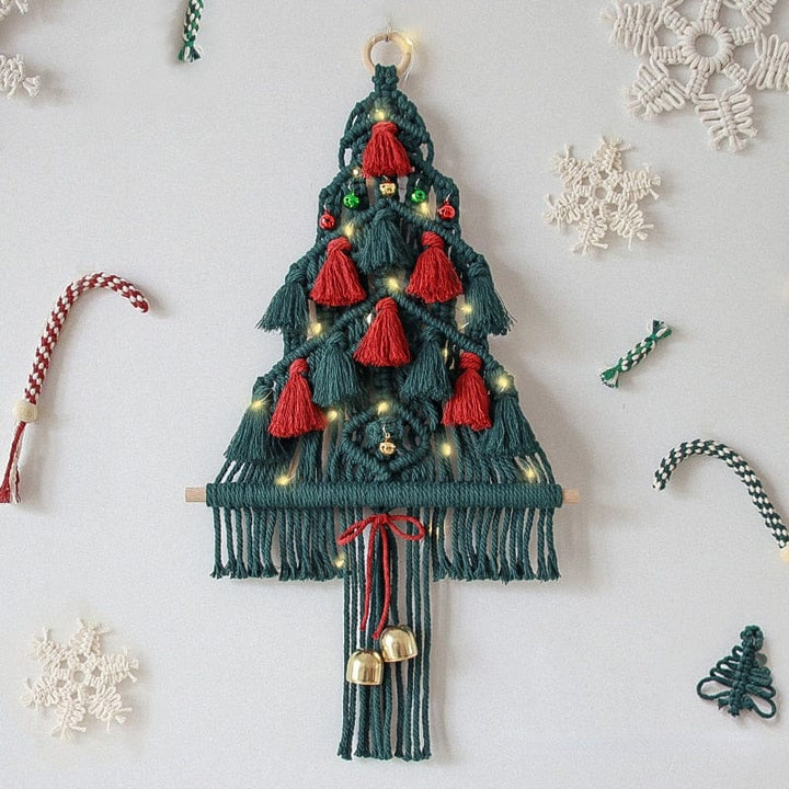 Macrame Rød og Grønn Juletre Veggdekor Luvikno