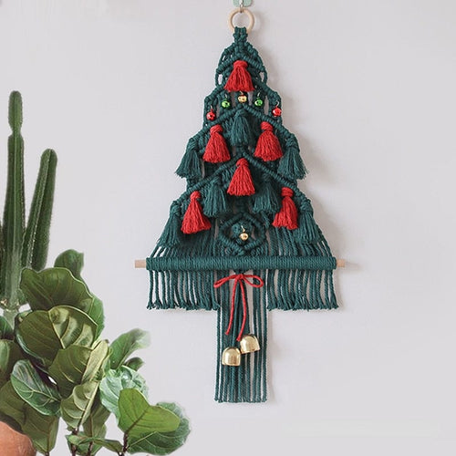 Macrame Rød og Grønn Juletre Veggdekor Luvikno