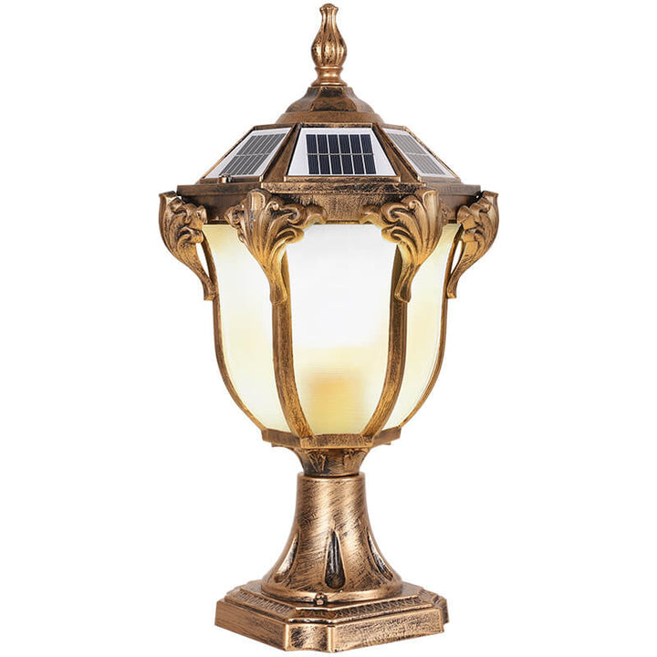 Europeisk Retro Die-Cast Aluminium Glass Solar Vanntett Utendørs Hage Landskap Søyle Lys | Luvikno