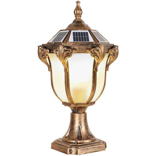 Europeisk Retro Die-Cast Aluminium Glass Solar Vanntett Utendørs Hage Landskap Søyle Lys | Luvikno