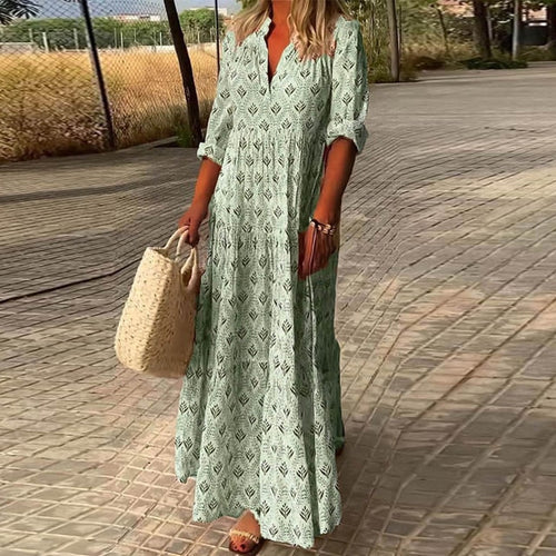 Luvik | Pitkä hiha V-pääntie Boho mekko kesämekko