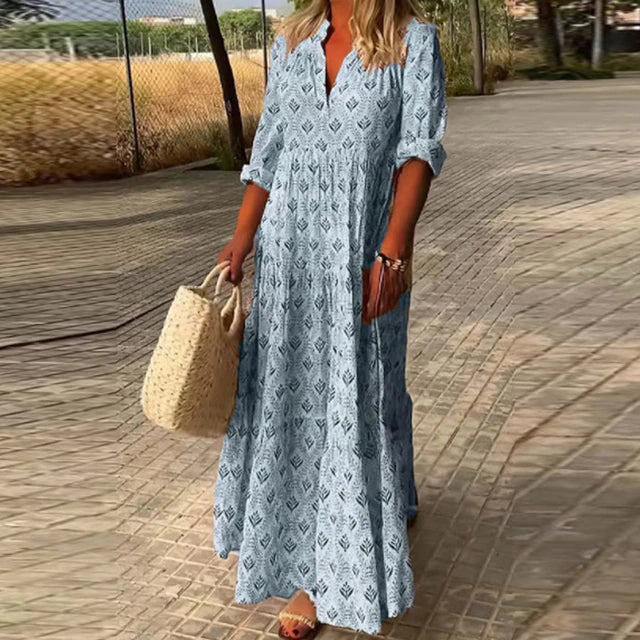 Luvik | Pitkä hiha V-pääntie Boho mekko kesämekko