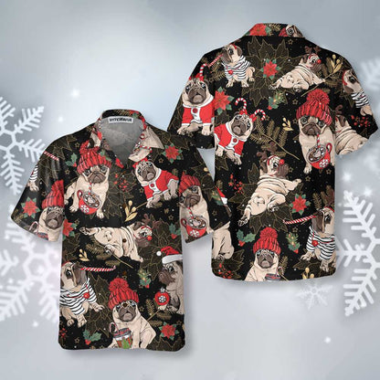 Luvik | Iloinen Pug Party -hawaiipaita, hauska joulupaita miehille Pug-koirasta