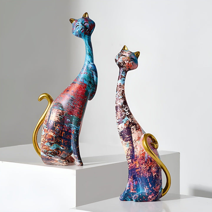 Sweet Lovers - Håndmalt Kattepar Skulptur for Evig Kjærlighet | Luvikno