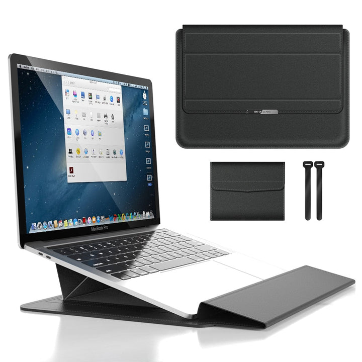 Luvikno | 3-i-1 vanntett laptop sleeve med sjokksikring og tilbehørsoppbevaring - Elegant MacBook-etui for reise og kontor