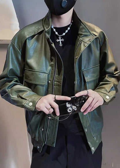 Luvik | Vihreä armeija Kohotettu kaulus Taskut Keinonahka Takit miehille