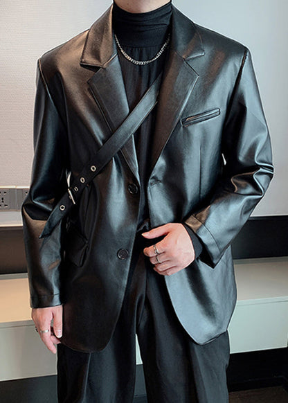 Luvik | Musta Peter Pan kaulus nappi tekonahka takit miehille