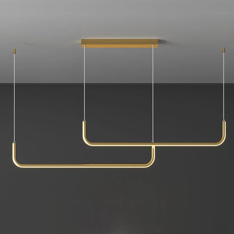 Moderne gullkrone for spisestue og stue – minimalistisk design med justerbare LED-pendler | Luvikno