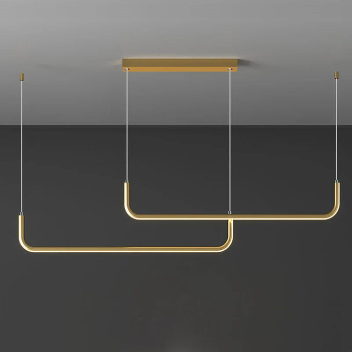 Moderne gullkrone for spisestue og stue – minimalistisk design med justerbare LED-pendler | Luvikno