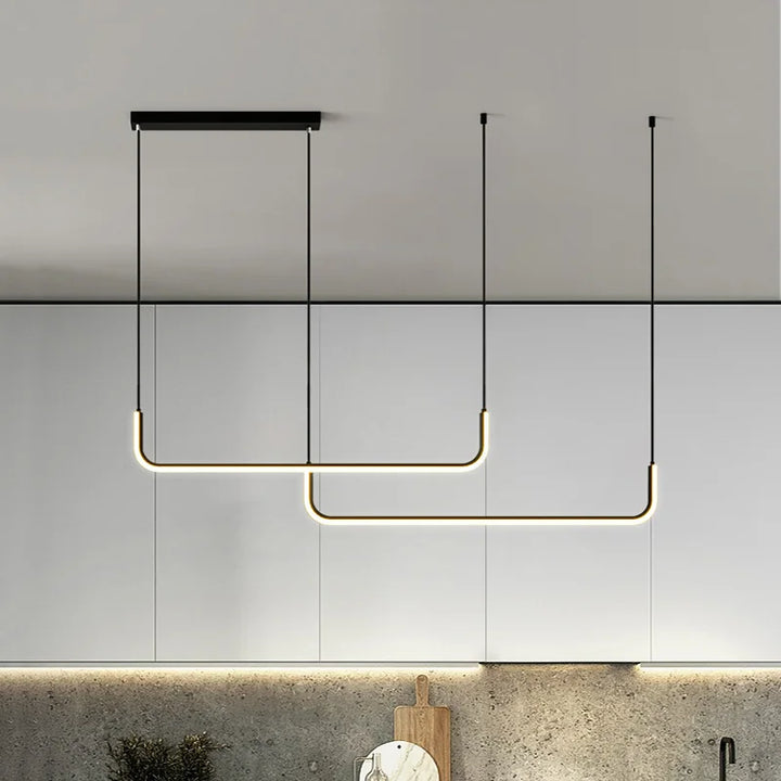 Moderne gullkrone for spisestue og stue – minimalistisk design med justerbare LED-pendler | Luvikno