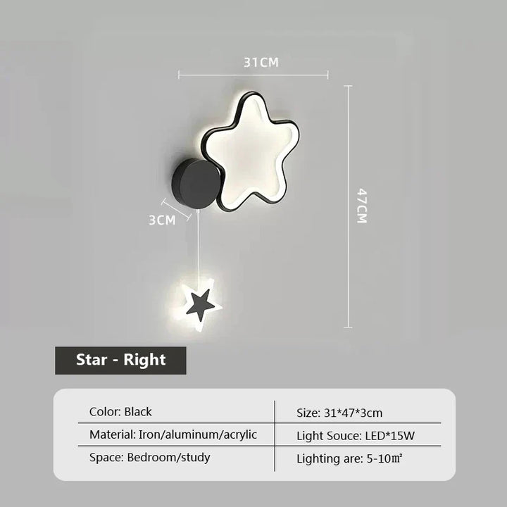 LumiDroom - Magisk Vegglampe med Stjerner og Måne Luvikno