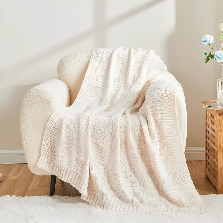 Loomvera Plaid | Strikket Teppe Svart-Hvitt | Myk & Hudvennlig | For Alle Sider Luvikno