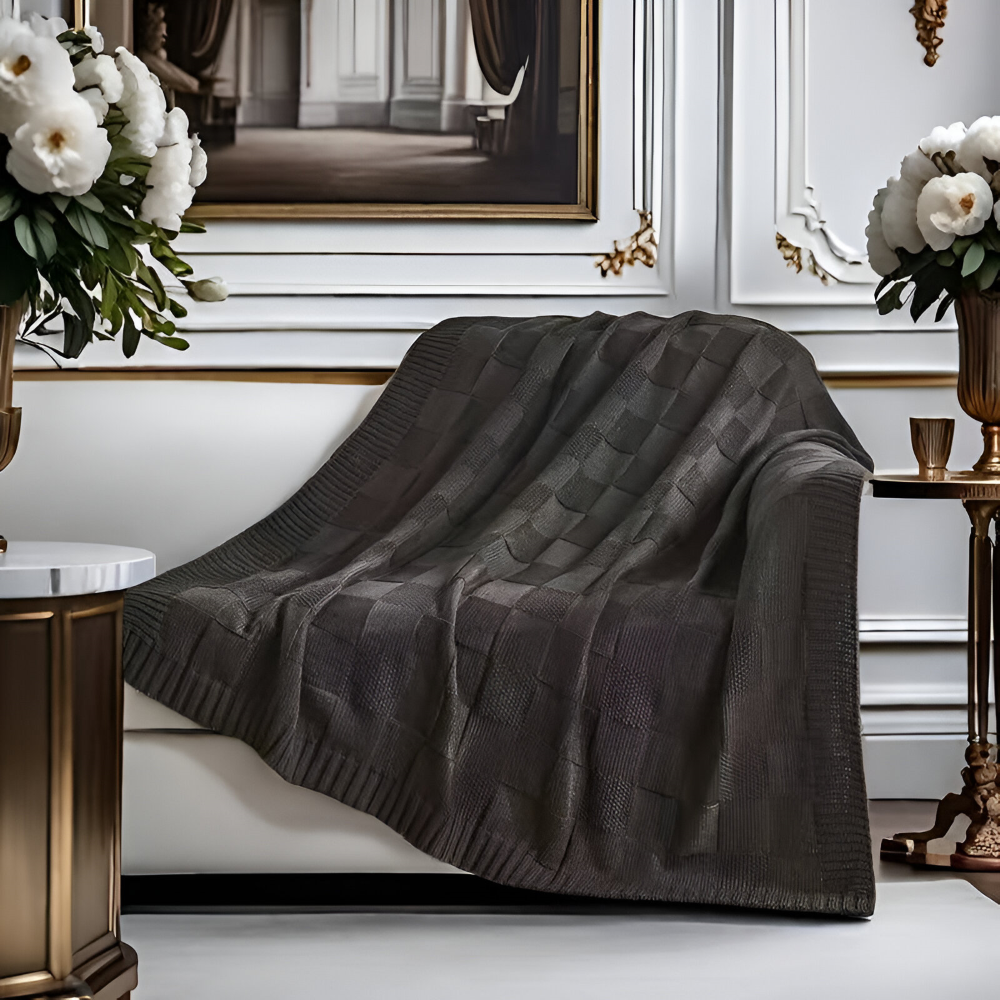 Loomvera Plaid | Strikket Teppe Svart-Hvitt | Myk & Hudvennlig | For Alle Sider Luvikno
