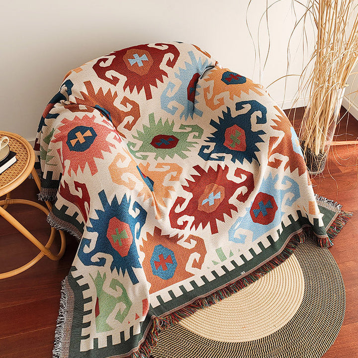 Color Block Rute Fringe Trim Sofa Blanket Cover | Luvikno